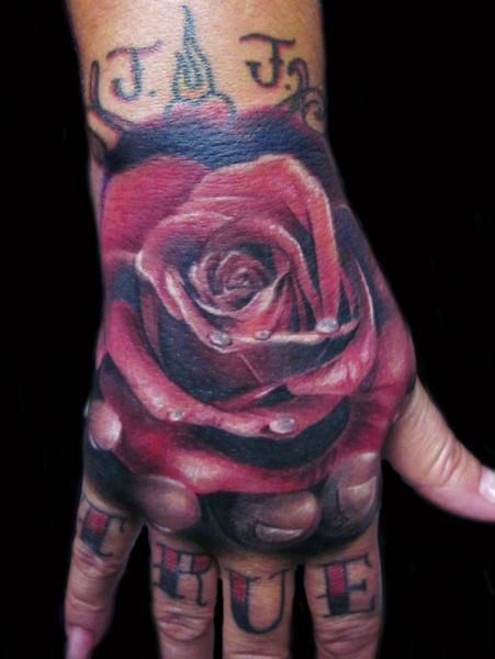 Awesome Red Rose Tattoo On Right Hand