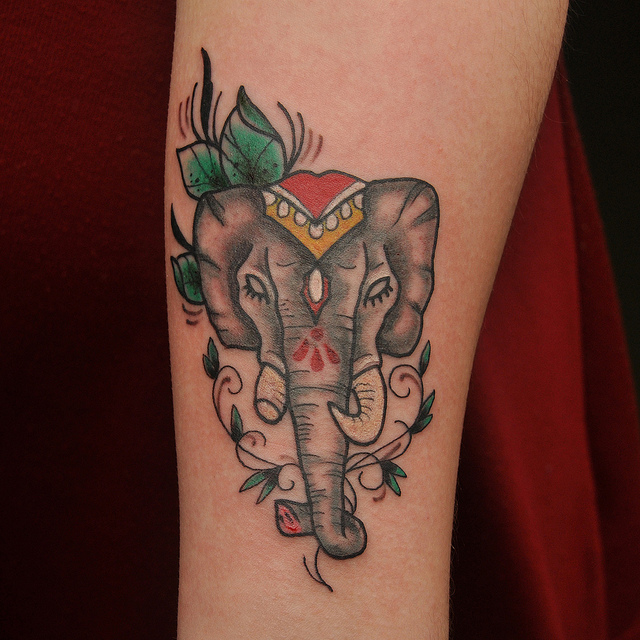Awesome Traditional Elephant Head Tattoo Design For Sleeve By Phil Gibbs