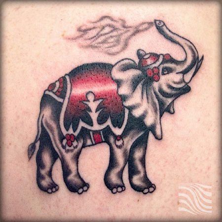 Awesome Traditional Elephant Trunk Up Tattoo Design