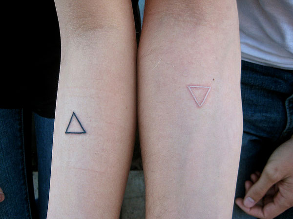 Awesome Triangle Tattoo On Couple Forearm