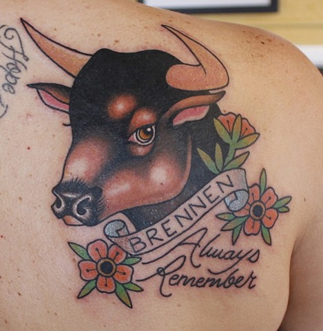 Baby Bull Memorial Traditional Tattoo By Fran Massino