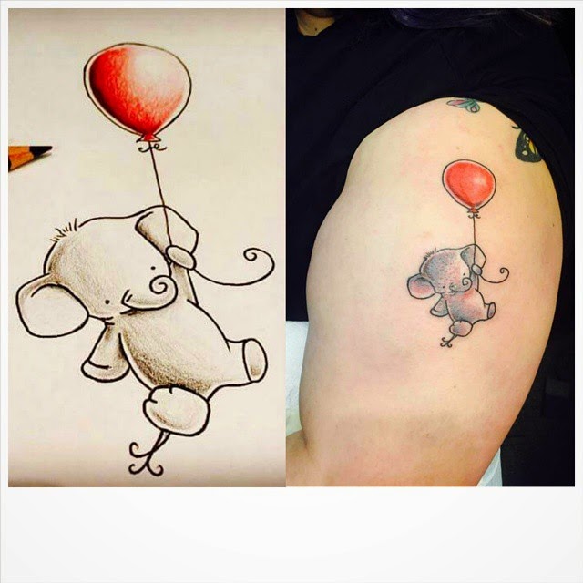 Baby Elephant With Balloon Tattoo Design For Half Sleeve