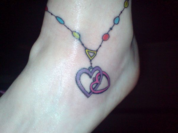 Beautiful Ankle Bracelet Heart Tattoo For Girls