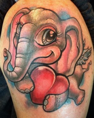 Beautiful Baby Elephant With Heart Tattoo Design For Shoulder
