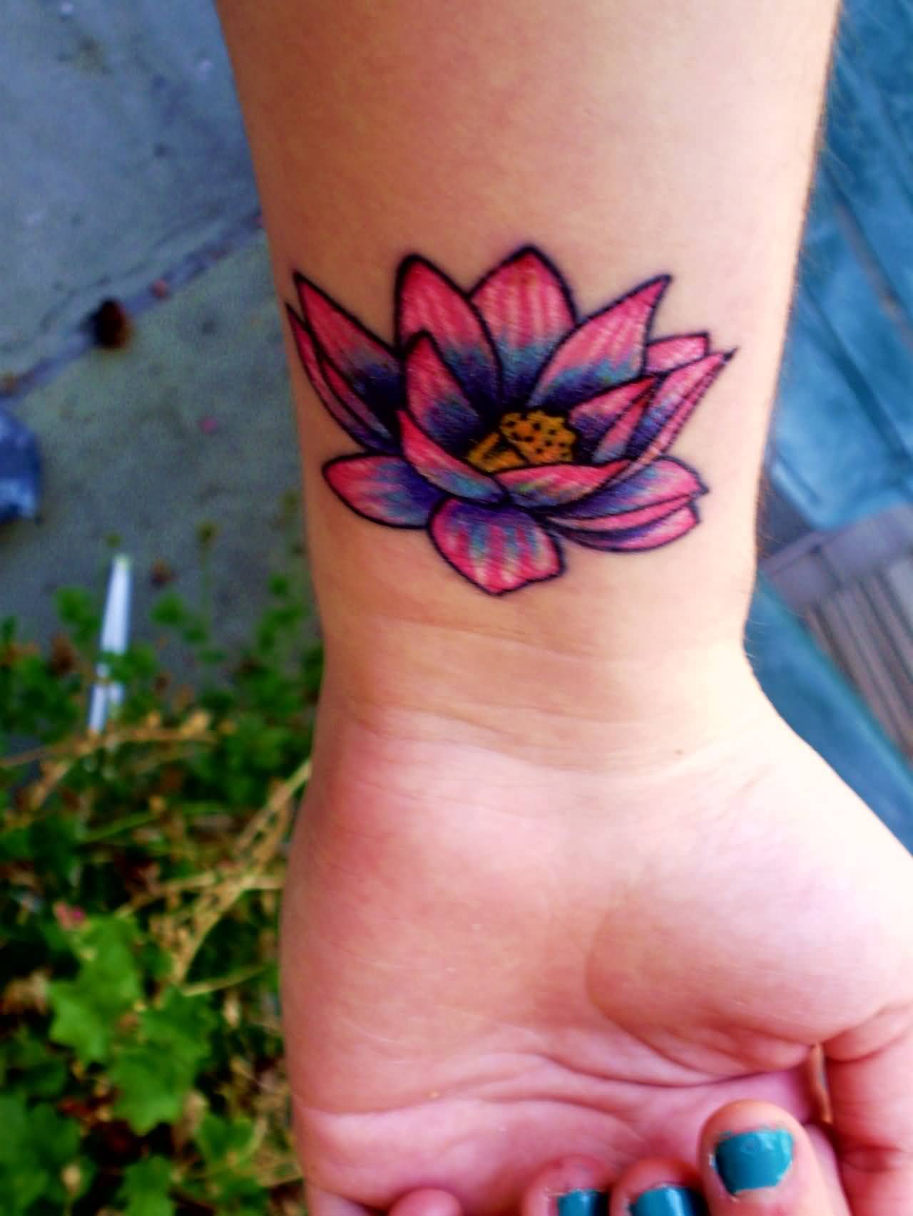 Beautiful Lotus Flower Tattoo On Wrist For Girls