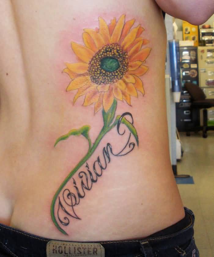 Beautiful Realistic Sunflower Tattoo For Girls