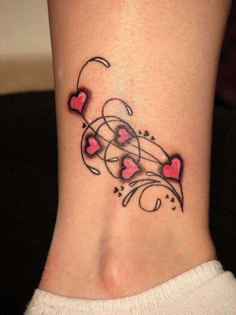 Beautiful Red Hearts Ankle Tattoo