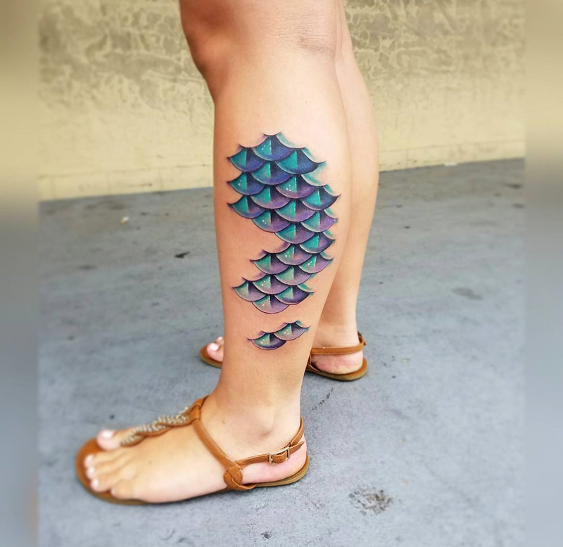 Beautiful Side Leg Mermaid Scale Tattoo