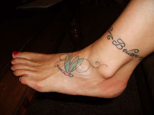 Believe Word Tattoo On Ankle For Woman