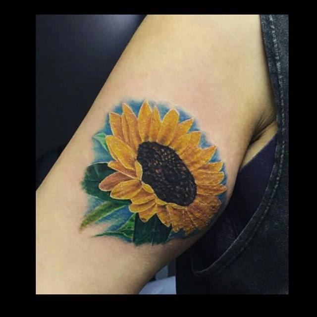 Bicep Realistic Sunflower Tattoo