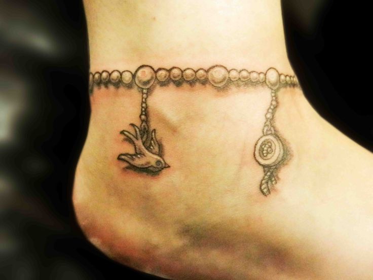 Bird Charm Bracelet Tattoo On Ankle