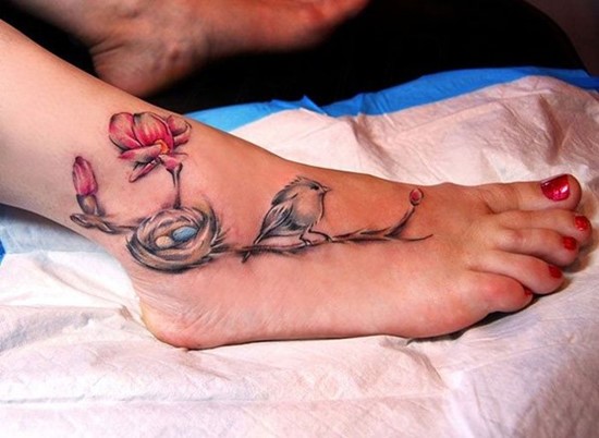 Bird Nest And Bird Ankle Tattoo