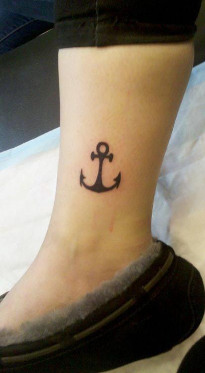 Black Anchor Ankle Tattoo Idea For Girls