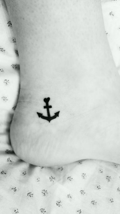 Black Anchor Heart Ankle Tattoo