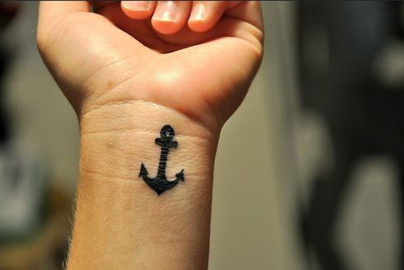Black Anchor Wrist Tattoo For Men