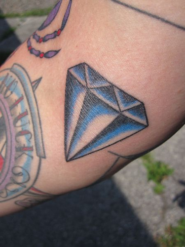 Black And Blue Ink Traditional Diamond Tattoo