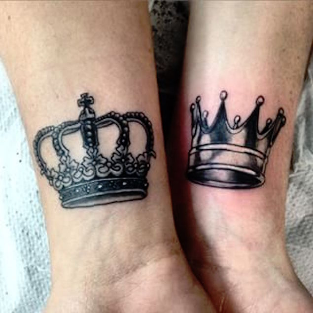 Black And Grey Crown Wrist Tattoos For Couple