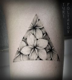 Black And Grey Flowers In Triangle Tattoo On Arm