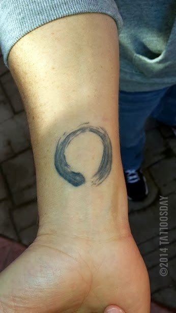 Black And Grey Zen Circle Tattoo On Right Wrist