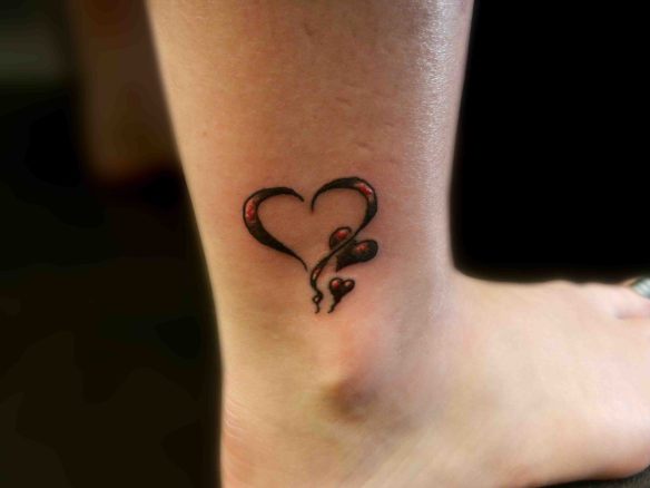 Black And Red Hearts Ankle Tattoos For Girls