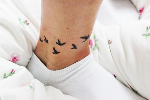 Black Birds Flying Tattoo On Ankle