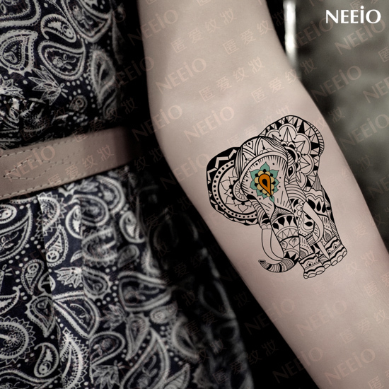 Black Chinese Mandala Elephant Tattoo On Left Forearm