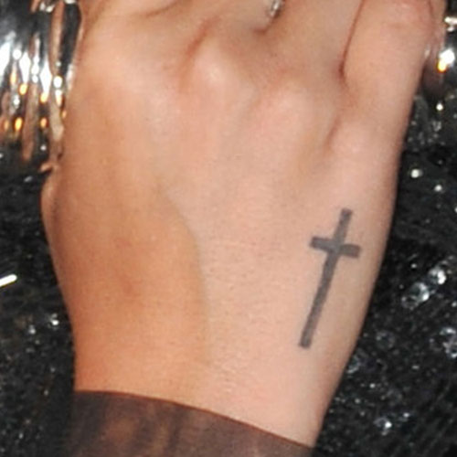 Black Cross Tattoo On Side Hand For Women