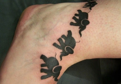 Black Elephant Family Tattoo On Ankle