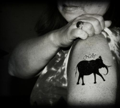 Black Elephant Tattoo On Girl Left Shoulder