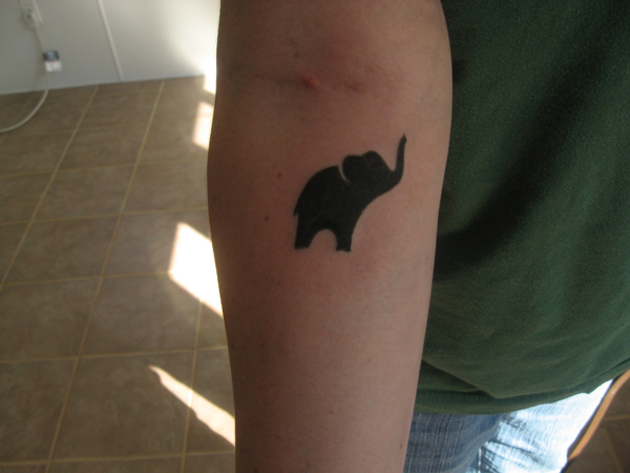 Black Elephant Trunk Up Tattoo On Forearm By AnibalO