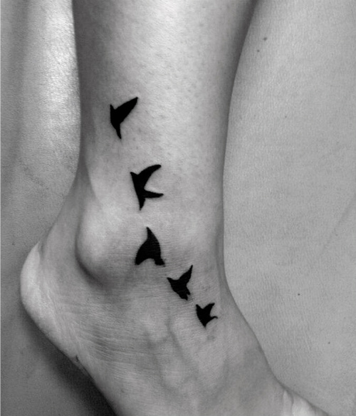 Black Flying Birds Tattoo On Ankle