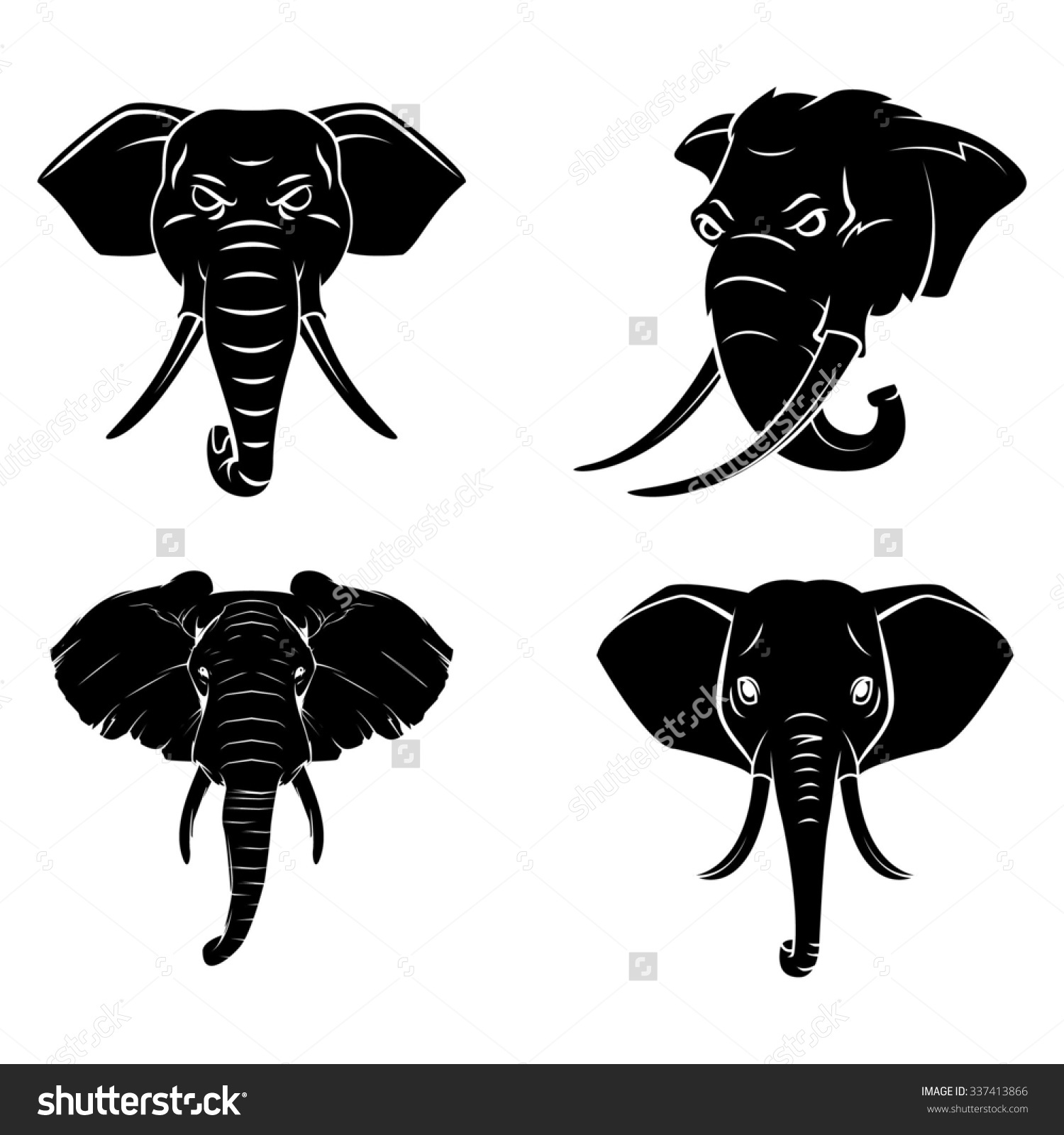 Black Four Elephant Head Tattoo Design