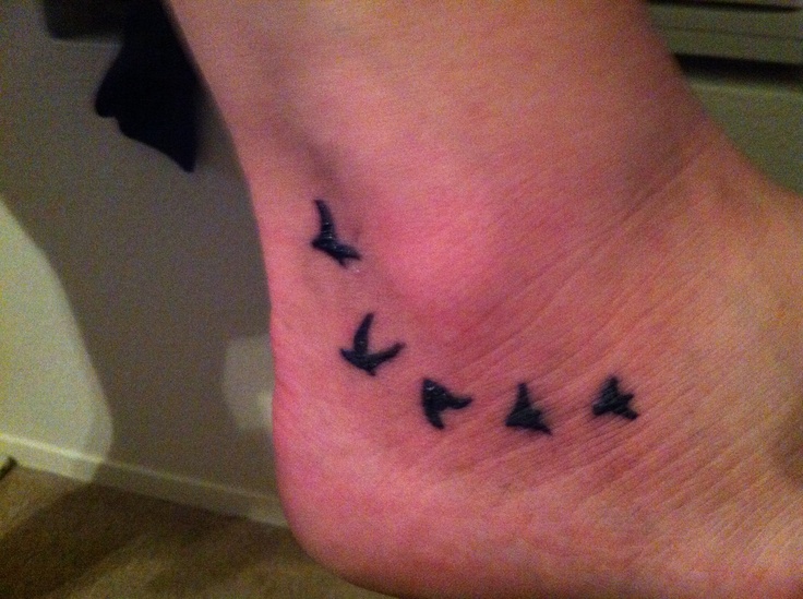Black Ink Birds Tattoo On Ankle