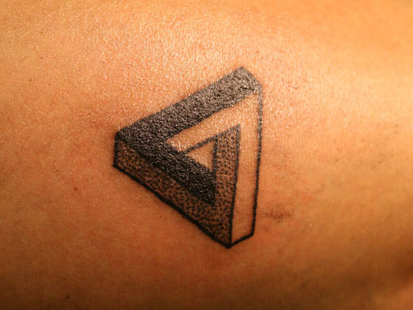 Black Ink Dotwork Penrose Triangle Tattoo Design