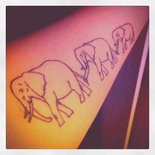 Black Ink Elephant Family Tattoo On Forearm
