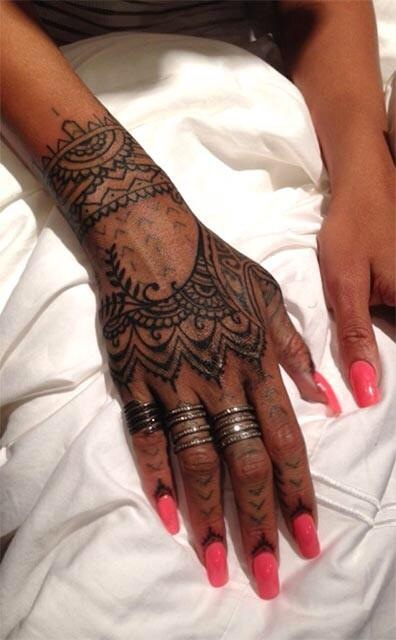 Black Ink Hand Tattoo Idea For Girls