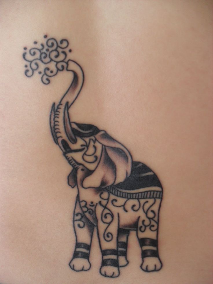 Black Ink Indian Elephant Trunk Up Tattoo Design