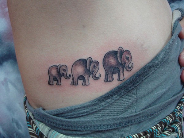 Black Ink Three Elephants Tattoo Design