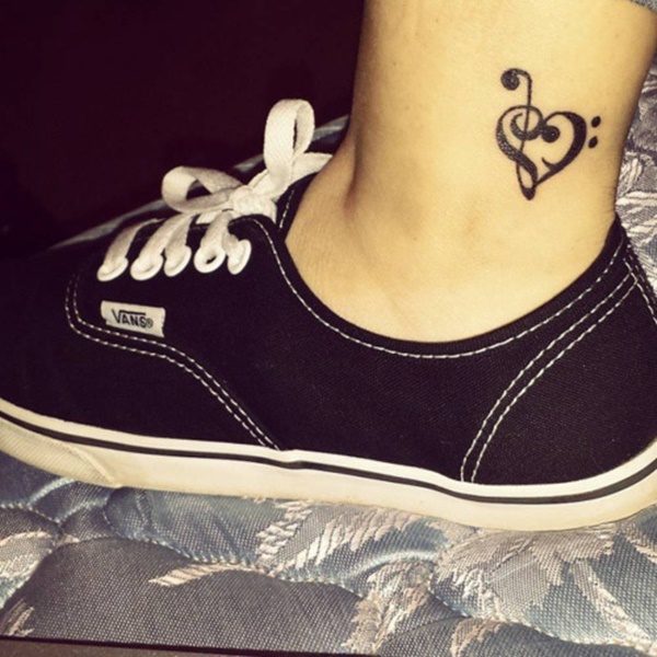 Black Ink Treble Heart Ankle Tattoo