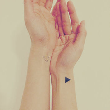 Black Ink Two Triangle Tattoo On Side Wrist