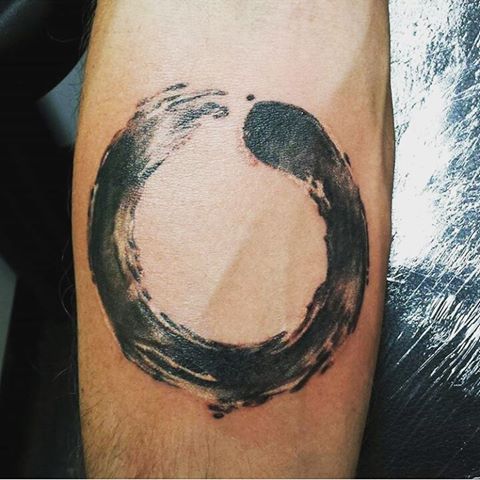 Black Ink Zen Enso Circle Tattoo Design For Arm