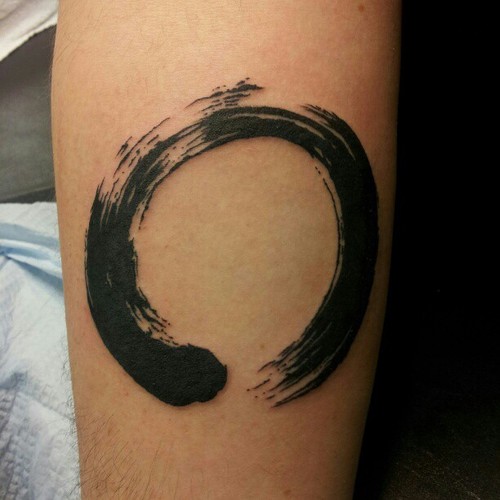 Black Ink Zen Enso Circle Tattoo Design For Forearm
