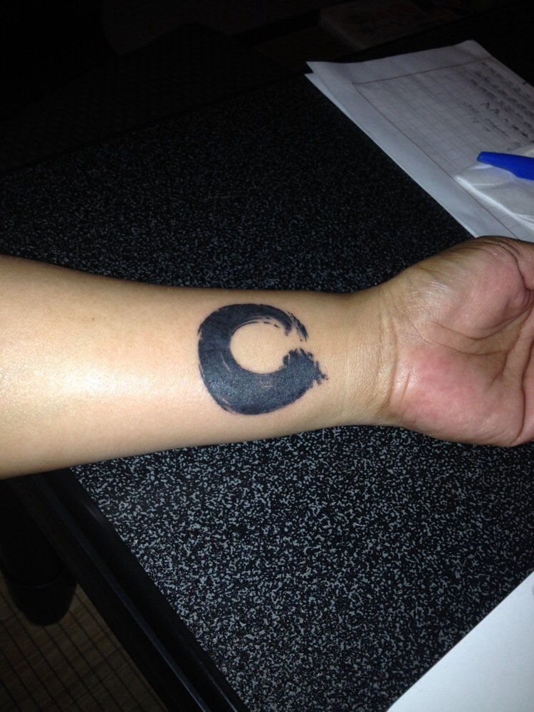Black Ink Zen Enso Circle Tattoo On Wrist