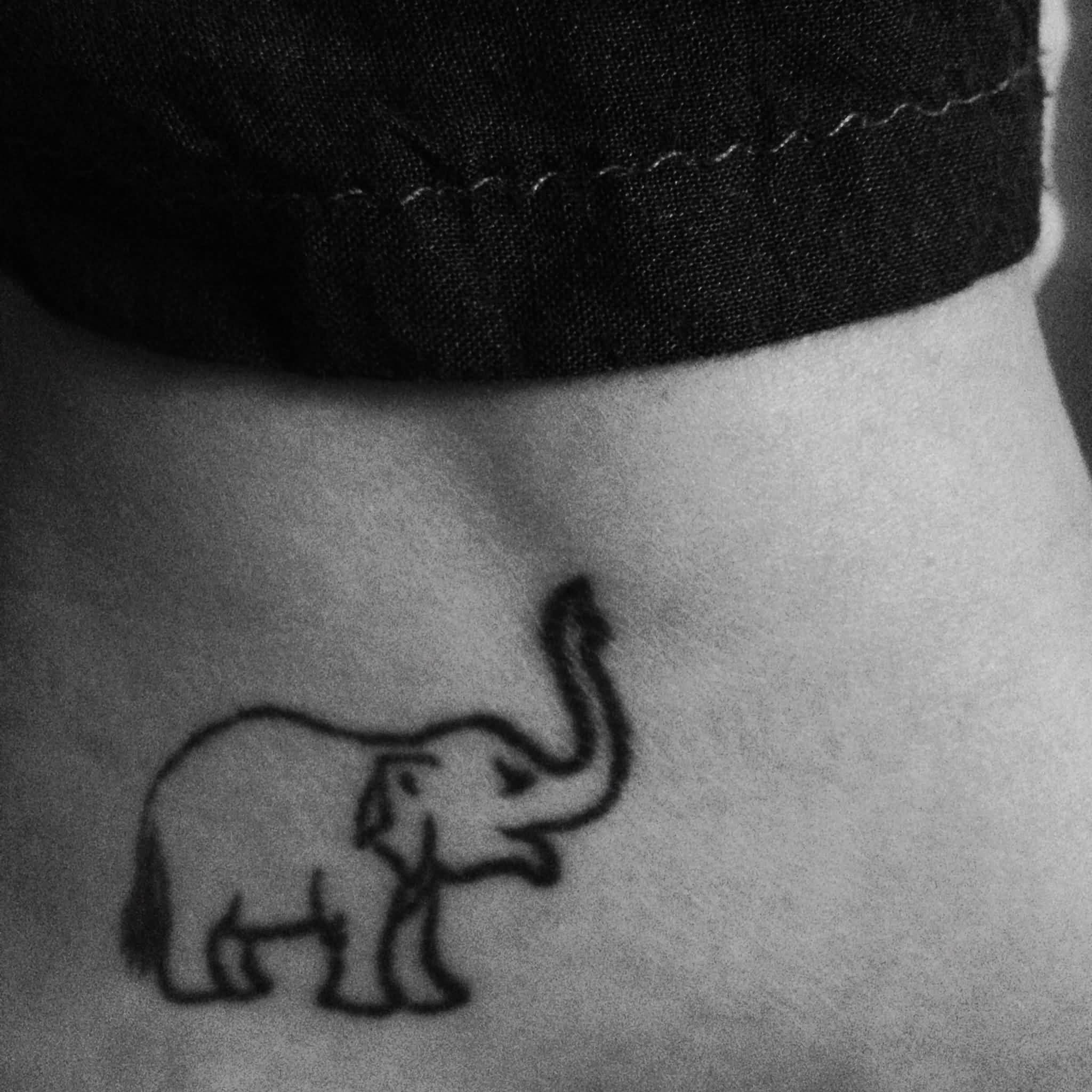 Black Outline Baby Elephant Tattoo Design For Ankle