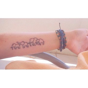 Black Outline Elephant Family Tattoo On Forearm