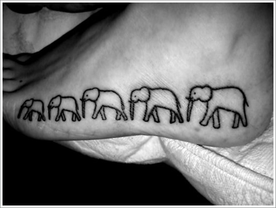 Black Outline Elephant Family Tattoo On Left Foot