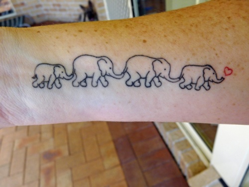 Black Outline Elephant Family Tattoo On Right Wrist By Diane Smith