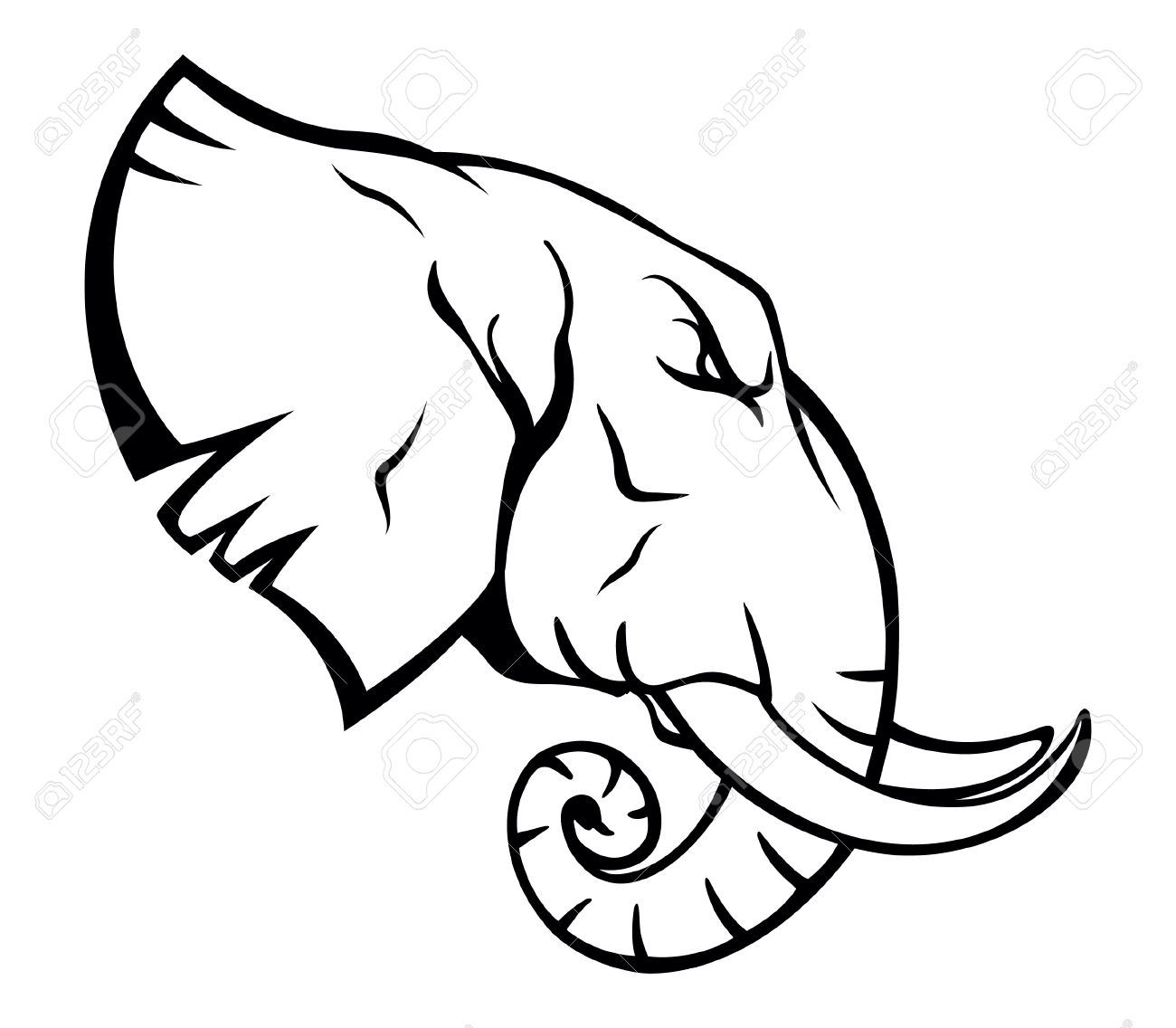 Black Outline Elephant Head Tattoo Stencil