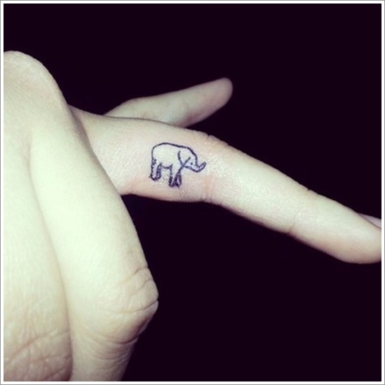 Black Outline Elephant Tattoo On Finger