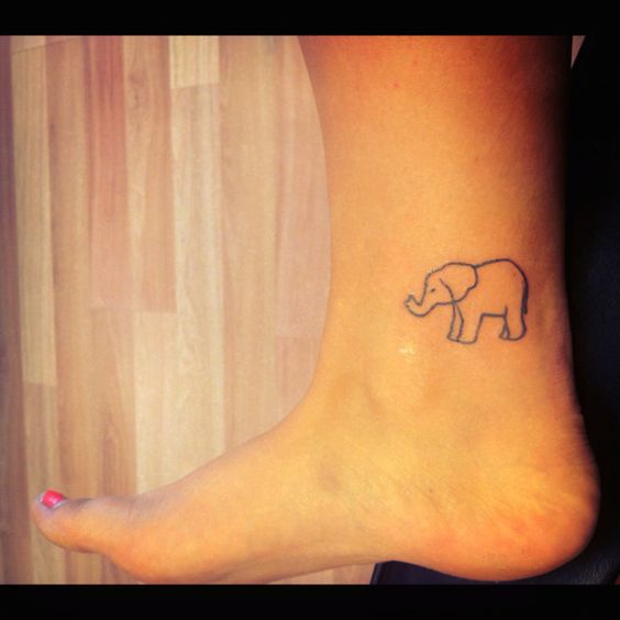 Black Outline Elephant Tattoo On Girl Left Ankle